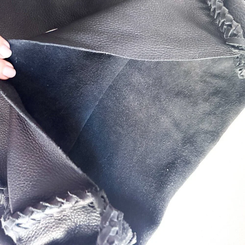Vintage Black Leather Whipstitch Detail Slouchy Hobo Bag